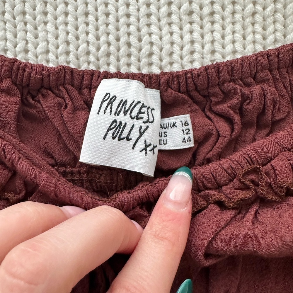Princess Polly Burgundy Puff Sleeve Top Size 12 - Picture 4 of 7